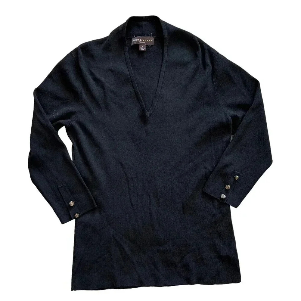 Dana Buchman Black Deep V Neck Sweater M